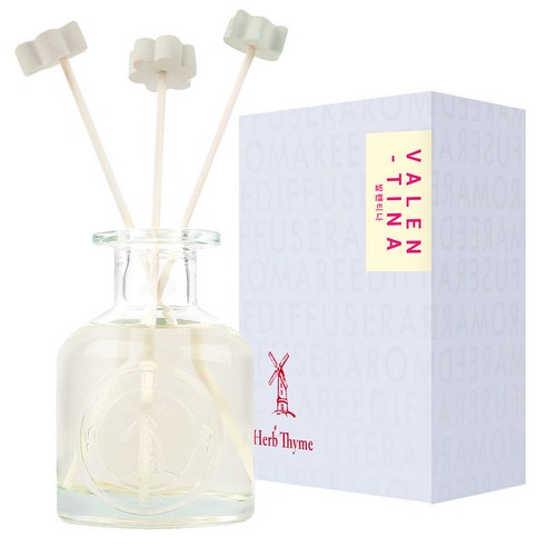 Herb Thyme NEW Indoor Diffuser 130ml + Flower Plaster Randomly Sent 4p + Fiber Stick 5p Gift Set, Valentina, 1 Set