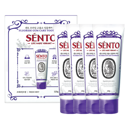 Sento Prime High-Fluoride Gum Care Toothpaste, Fresh Mint Flavor, 120g, 4 pcs