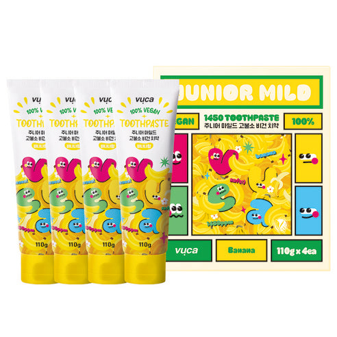 Vuca Junior Mild High-Fluoride Vegan Toothpaste Banana Flavor, 110g, 4 Pack