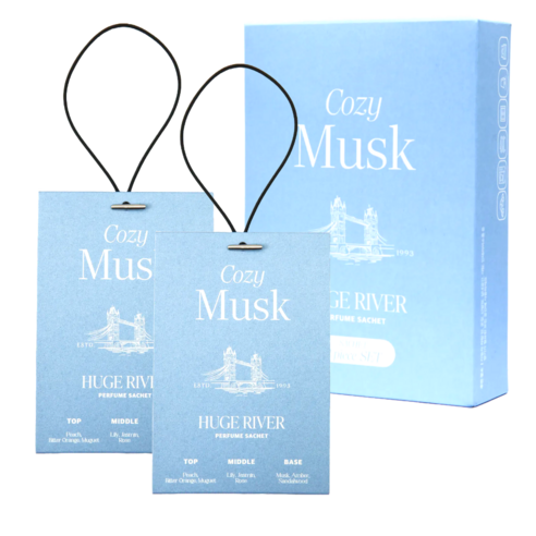 Huge River Premium Perfume Sachet Air Freshener, Cozy Musk, 1 set, 40g