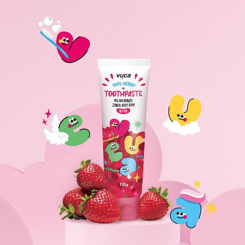 Vuca Junior Mild High-Fluoride Breath Care Vegan Children's Toothpaste Strawberry Flavor, 110g, 4 Pack