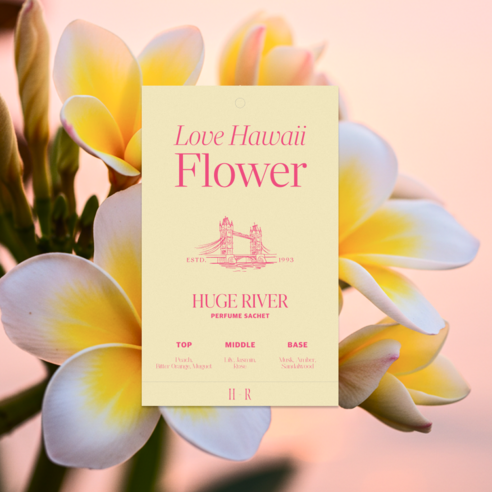Huge River Premium Perfume Sachet Air Freshener, Love Hawaii Flower, 1 set, 40g