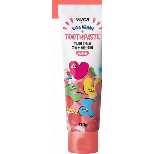 Vuca Junior Mild Fluoride Vegan Toothpaste Peach Flavor, 110g, 4 Pack