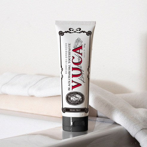 Vuca Classic High-Fluoride Black Charcoal Breath Care Vegan Toothpaste Herbal Mint Flavor, 110g, 4 Pack