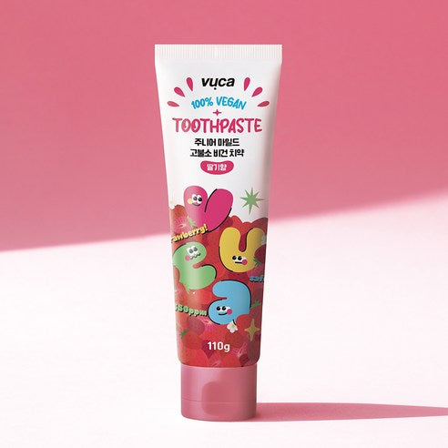 Vuca Junior Mild High-Fluoride Breath Care Vegan Children's Toothpaste Strawberry Flavor, 110g, 4 Pack