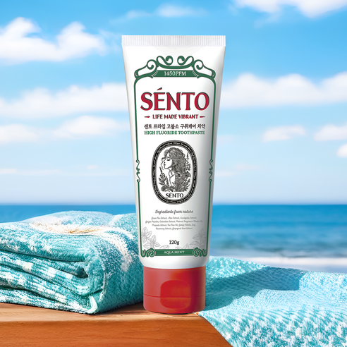 Sento Prime High-Fluoride Gum Care Toothpaste, Aqua Mint Flavor, 120g, 4 pcs