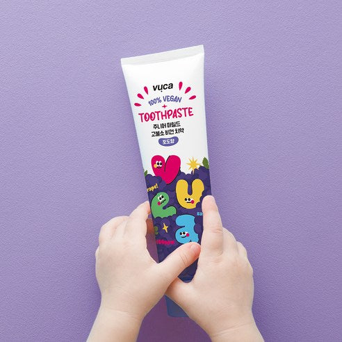 Vuca Junior Mild High-Fluoride Breath Care Vegan Children's Toothpaste Grape Flavor, 110g, 4 Pack