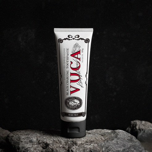 Vuca Classic High-Fluoride Black Charcoal Breath Care Vegan Toothpaste Herbal Mint Flavor, 110g, 4 Pack