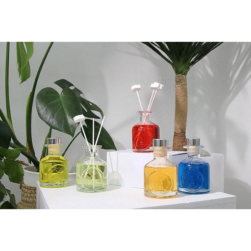 Herb Thyme NEW Indoor Diffuser 130ml + Flower Plaster Randomly Sent 4p + Fiber Stick 5p Gift Set, Golden Peach, 1 Set