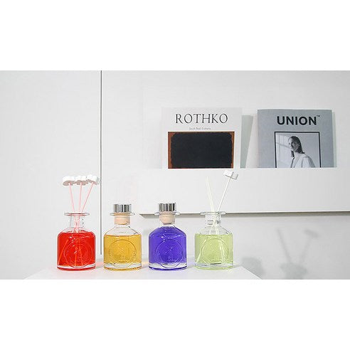 Herb Thyme NEW Indoor Diffuser 130ml + Flower Plaster Randomly Sent 4p + Fiber Stick 5p Gift Set, Blueberry, 1 Set