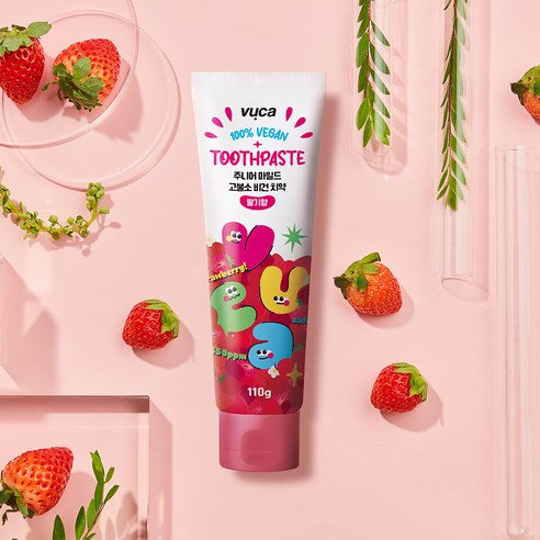 Vuca Junior Mild High-Fluoride Breath Care Vegan Children's Toothpaste Strawberry Flavor, 110g, 4 Pack