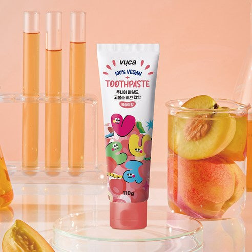 Vuca Junior Mild Fluoride Vegan Toothpaste Peach Flavor, 110g, 4 Pack